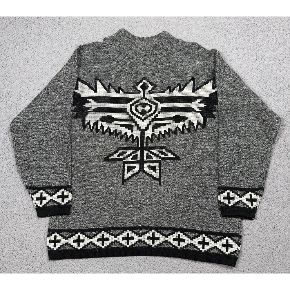 Vintage Dressy Tessy Sweater Womens Small Gray Tribal Thunderbird Pullover 80s - Picture 6 of 6